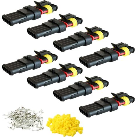 Imperméable à l'eau Connecteur, Électrique Prise Mâle et Femelle, AWG Connecteur étanche électrique pour Moto Scooter Auto Truck Marine Fil Harnais Sockets (4 Pin × 8 Ensembles) (1/5)