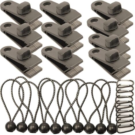 Lot de 10 Clip de Fixation Bache avec 10 Cordon Elastique avec Boule, 10 Pinces à Mousqueton pour Auvent, Clips de Verrouillage Pinces Clips de Bâche Clips Toile de Tente en Linoléum en Plastique (1/5)