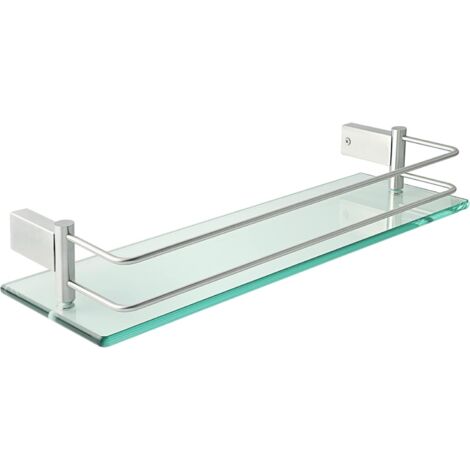 Étagères de Salle de Bain Étagère de Douche en Verre Étagère Murale Rangement Douche avec Tablette, Verre Trempé Rectangulaire, Finition Brossé, 40CM, EGC1000-40-LS