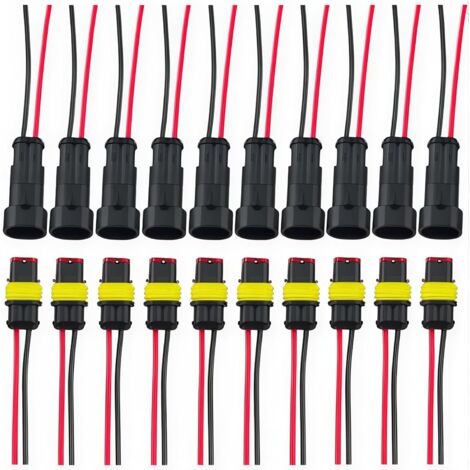 Voiture Fiche Etanche, Électrique Prise Mâle et Femelle, AWG Connecteur Etanche Electrique (2 Broches avec 8cm Fil × 10 Kits) (1/5)