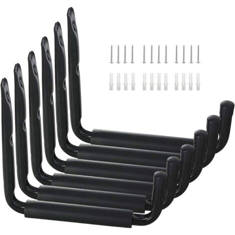 Crochet Velo Mur, 22cm Crochets Velo Crochet Garage de Stockage avec Le Bras Jumbo, Mural Utilitaires avec Revêtement Anti-Dérapant (6Pcs, Noir) (1/5)