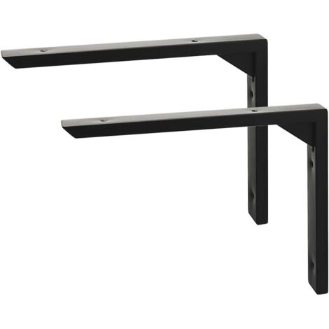 2 Pièces Equerre Etagere Murale Robustes de 20 CM, Supports d' Étagère Murale à Angle Droit de 90°, Supports d' Étagère Murale en Acier Inoxydable pour Chambre/Salle de Bain/Cuisine, Noir (1/5)