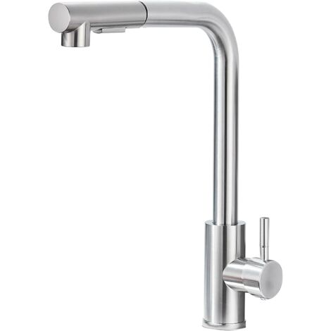 Robinet de cuisine amovible, robinet de cuisine pivotant à 360 degrés, robinet de cuisine à une poignée (brossé), acier inoxydable (1/5)