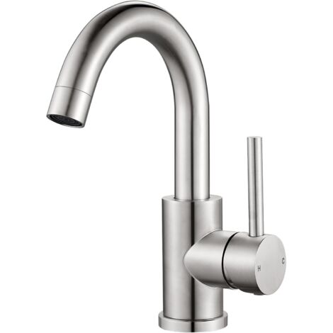 Mitigeur de Lavabo Brossé, Robinet Salle de Bain Pivotant à 360°, Haut Robinets de Lavabo pour Salle de Bain en Acier Inoxydable, Monocommande Robinet Lavabo pour Eau Chaude/Froide, Brossé