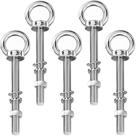 5 Pièces Boulon a Oeil Long M8 × 140 mm, Anneau de Levage en Acier Inoxydable, Amovible, Avec Rondelles et Ecrous Hexagonaux, Boulons à Oeil pour Fixation et Suspension (Argent)