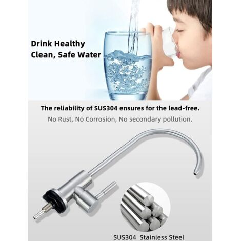 Robinet D’Eau Potable Inox SUS304 Sans Plomb Brossé – Compatible Osmose Inverse & Filtration – Rotation 360° Sans Mitigeur Chaud