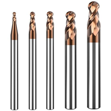 5Pcs fraises à bout sphérique en carbure - 2 dents - Revêtement AlTiN HRC 55 - Fraise à tête sphérique en métal dur - Fraise à graver CNC pour métal - 5 tailles de rayon de 1/1,5/2/3/4 mm (1/5)