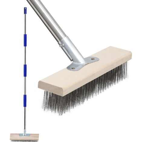 Brosse de Nettoyage pour Terrasse avec Long Manche, Brosse en Fil d'acier Inoxydable 152cm, Brosse de Nettoyage Lourde pour Béton, Surfaces Rugueuses, Patio, Jardin, Garage