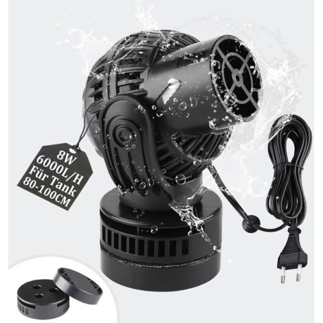 Pompe de Brassage Wavemaker 6000L/H 8W 80100cm Pompe à Onde Pompe de Mouvement 360 ° Rotative pour Aquariums à Vagues Eau Douce et Salée avec Magnet Noir
