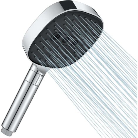 Pommeau de Douche Haute Pression à Économie d'Eau - 2 Modes (Pluie/Dansante) - Buses en Silicone Anti-Calcaire - Design Carré Ergonomique -Compatible Salle de Bain & Extérieur - Chromé (1/5)