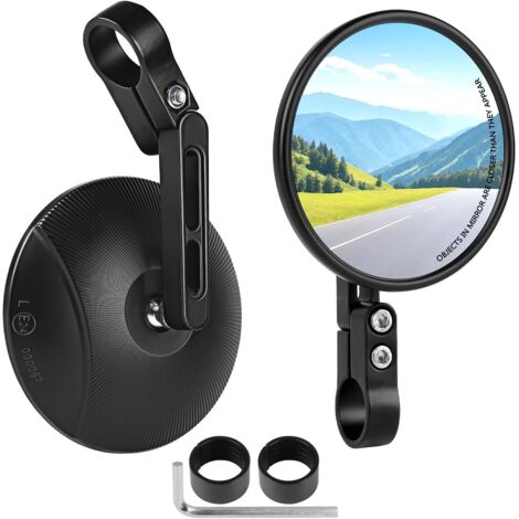 2PCS CNC Retroviseur Moto Homologué E24 Retroviseur Embout de Guidon Moto 22mm-25mm Rondes Guidon Miroir Latéral 360° Pivotant Retro Motoo Universel Rétroviseur de Guidon pour Scooter Quad ATV (1/5)