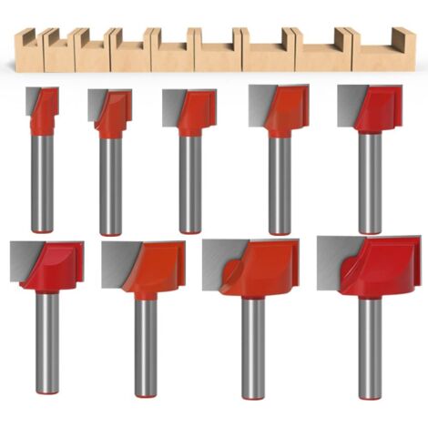 Lot de 9 mèches de nettoyage avec tige de 8 mm, fraise à bois, outil de travail du bois, fraises planifiées à double tranchant - 10/13/16/18/20/22/25/30/32 mm (1/5)