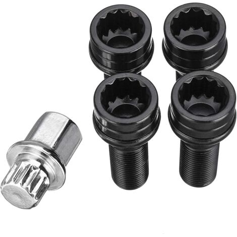 M14 X 1,25 Roue Boulons De Blocage Écrou Noir + Clé Compatible avec BMW Mini R54 R55 R56 R57 R58 R59 R60 F55 F56 F57 Compatible avec BMW 1 2 3 4 5 6 7 Series X1 3 5 6