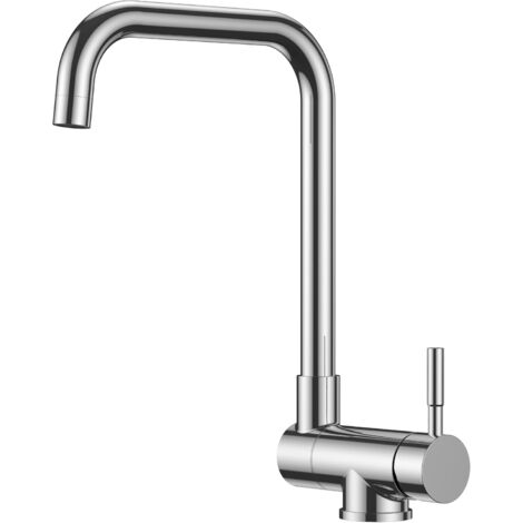 Robinet Cuisine, Mitigeur Cuisine avec Fonction Pivotante à 360° et Pliable, Design en Forme de L Acier Inoxydable,Poignée Unique pour l'Eau Chaude et Froide Robinet Evier, Chrome Poli (1/5)