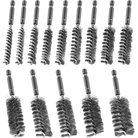 14Pcs Brosses métalliques pour perceuse, 8-25 mm brosse cylindrique en acier inoxydable, avec tige hexagonale, brosse de chaudière pour ponceuse à percussion (1/5)