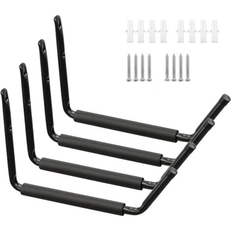 Crochet Mural Velo - Porte Velo Mural de Stockage de Garage Avec le Bras Jumbo,Garage Support Avec Revêtement Anti-Dérapant,Utilitaires Noir 4Pack (1/5)
