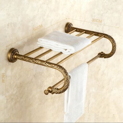Kit salle de bain rétro Klassic solide cuivre et verre céramique , revêtement Minimal Bronze Montage mural de conservation Bain Accessoires Accessoires décor Porte-serviettes de bain à deux barres Por