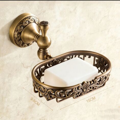 Kit salle de bain rétro Klassic solide cuivre et verre céramique , revêtement Minimal Bronze Montage mural de conservation Bain Accessoires Accessoires décor Poignée d'appui Porte-savon à grille