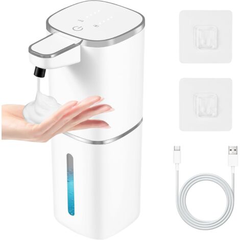 Distributeur Savon Automatique, 380ml Distributeur Savon Mural 4 Niveaux Distributeur de Savon Automatique, USB Rechargeable, Étanche IPX5, Distributeur Mousse pour la Cuisine, Salle de Bain Liquide