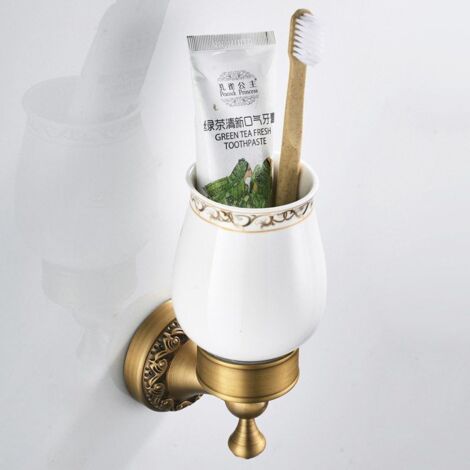 Kit salle de bain rétro Klassic solide cuivre et verre céramique , revêtement Minimal Bronze Montage mural de conservation Bain Accessoires Accessoires décor Une assiette simple Un verre