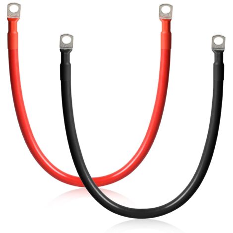 2 Pièces Cable Batterie Voiture M8 50cm Cable 25mm² Cable Batterie 12V/24V avec Bornes Annulaires pour Moto Solaire Câble de Batterie de Masse Voiture, Noir + Rouge