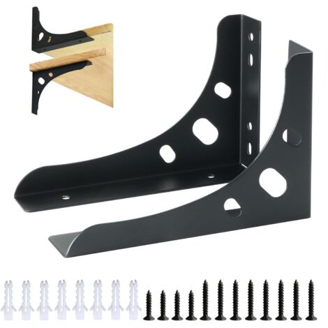 2 Pièces Équerre Étagere Murale Robustes de 15 CM, Support Étagere Murale Pratique, Equerre Etagere Murale à Angle Droit 90°, Equerre Etagere en Acier Inoxydable Application Large, Noir (1/5)