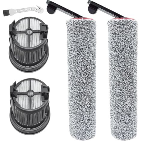 Brosse à rouleau + filtre d'accessoires pour Dreame H14 Pro, H14, H14 Dual aspirateur sec et humide pièces de rechange, 2 rouleaux de brosse + 2 filtres