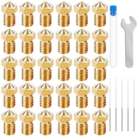 30 PCS Buse imprimante 3D,Buses D'extrudeuse,Pour L'imprimante 3D De Filament De 1.75mm E3D V5-V6,En Laiton 0.4mm Extrudeuse Nozzle D'imprimante 3D,Acier Inoxydable Aiguilles Buse De Nettoyage (1/5)