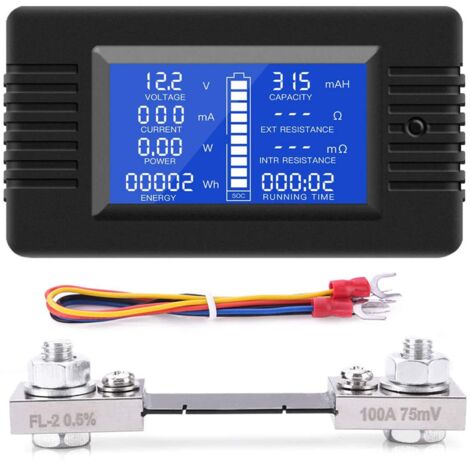 DC Shunt Battery Monitor Voltmetro DC 0-200V Shunt 100A Amperometro Digitale, Capacità della Batteria Misuratore, Multimetro Tensione Corrente per Batteria Auto RV Solare (PZEM-015+100A shunt)