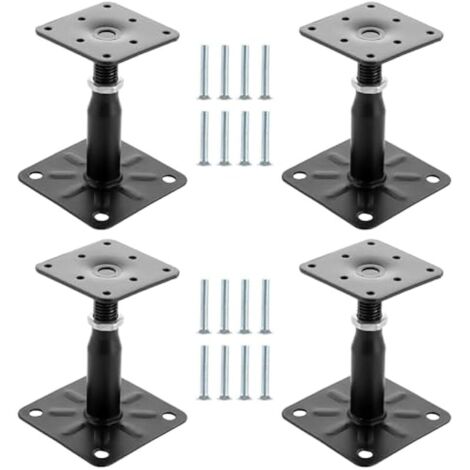 Lot de 4 Supports de Poteau Bois Noir, Galvanisés Réglables en Hauteur 100 à 150 mm, 75 x 95 mm à visser, Pied de Poteau Reglable pour Clôtures, Abris, Pergolas