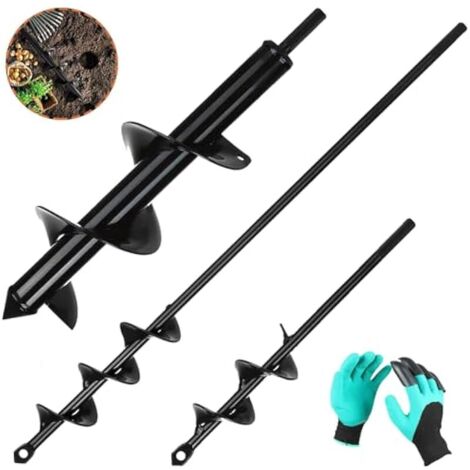 3PCS Tariere pour Perceuse Mèche Jardin Ø 80mm×300mm+ Ø 40mm×420mm+ Ø 40mm×220mm Foreuse Jardin en Spirale avec Gants Jardinage - Rapidement Creuser des Trous - Outil Foret Tariere Perceuse (1/5)