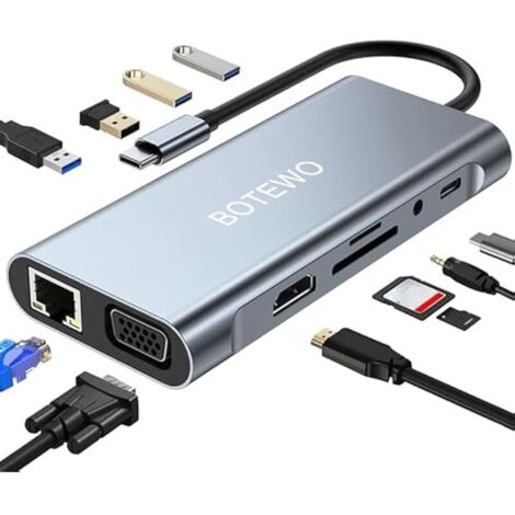 Station d'Accueil USB C HUB : Adaptateur 11 en 1 Avec HDMI 4K, VGA, Port USB 3.0, PD Type C, Ethernet RJ45, Cartes SD/TF, AUX 3,5 mm - Compatible MacBook Pro/Air (1/5)