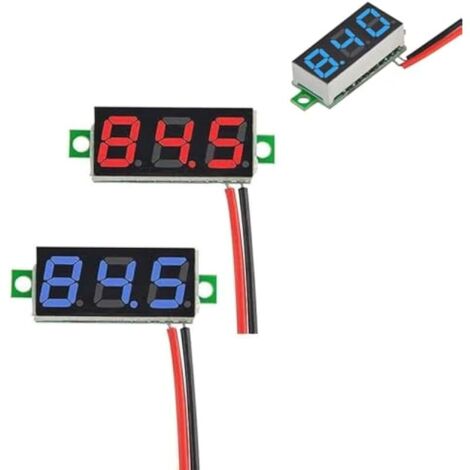 Lot de 2 mini voltmètres numériques de 0,28" - Affichage LED - Plage de mesure CC 2,4-30 V - Testeur de tension à deux fils - Protection contre l'inversion de polarité et mesure précise de la pression (1/5)