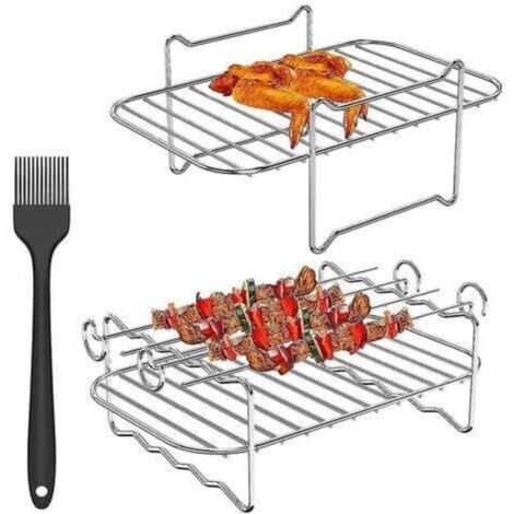 2pcs Air Fryer Rack For Ninja Dual Air Fryer,with Barbecue Sticks (1/4)