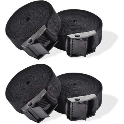 Sangle d'Arrimage, 4 Pièces Sangle de Serrage à Cliquet Sangles de Verrouillage Sangle avec Boucle de Serrage Sangle de Fixation pour Moto Voiture, Porte Vélo Bagages 2,5 cm x 1 m