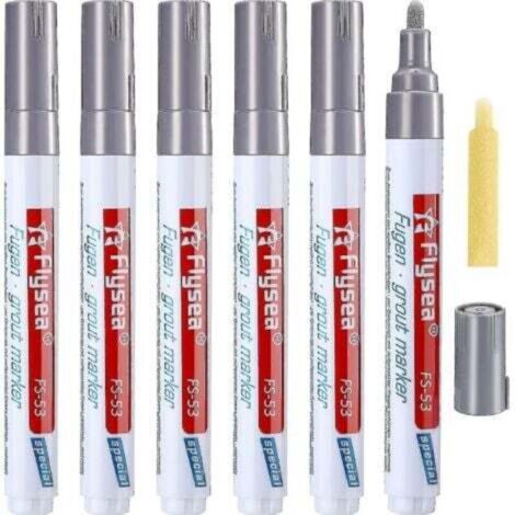 6 Tile Grout Pen Wall Grout Restorer Repair Marker Grout Filler Pen For Bathroom Floor Wall Tile Restoration (light Grey) (1/4)