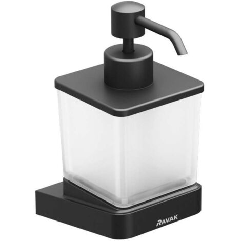 Ravak 10° - Dosificador de jabón líquido con soporte, negro/vidrio X07P559 (1/4)