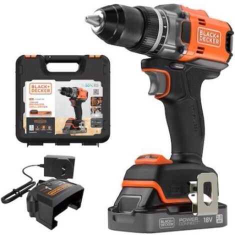 BLACK+DECKER Herramientas - Taladro atornillador AKU 18V, 1x batería 2,0 Ah Li-Ion, cargador BLD682D1XK-QW (1/5)