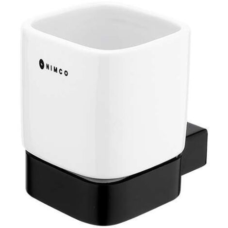 Nimco Kibo - Vaso para cepillos de dientes, con soporte, cerámica blanca/negro mate Ki-14058K-90 (1/2)