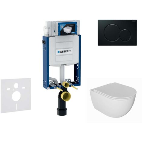Geberit Kombifix - Conjunto de instalación empotrada, inodoro Oudee y asiento softclose, pulsador Sigma01, negro SANI15CA5113 (1/5)