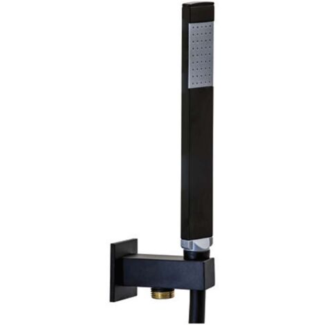 Paffoni Ringo West - Juego de cabezal de ducha QUADRO, soporte y manguera, negro mate ZDUP095NO