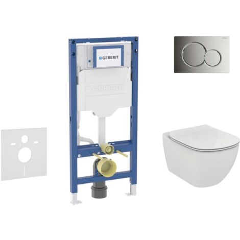 Geberit Duofix - Conjunto de módulo de instalación empotrada, inodoro Tesi y asiento, pulsador Sigma01, cromo brillante SANI11CD1117