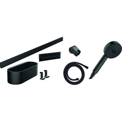 Hansgrohe Wall - Conjunto de cabezal de ducha 105, 3 chorros y accesorios de baño, negro mate 24291670 (1/5)