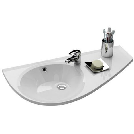 Ravak Lavabo Avocado Comfort 85x45cm, estilo asimétrico ahorra espacio, orientación recta, con perforación y rebosadero XJ1P1100000