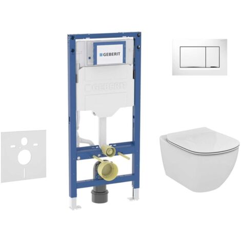 Geberit Duofix - Conjunto de módulo de instalación empotrada, inodoro Tesi y asiento softclose, pulsador Sigma30, blanco/cromo brillante SANI11CD3136