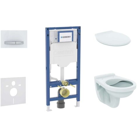 Geberit Duofix - Conjunto de módulo de instalación empotrada, inodoro Alpha y asiento, pulsador Sigma50, blanco alpino SANI11CD3131