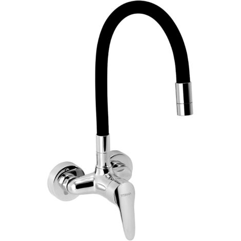 Novaservis Titania Iris New - Grifo de fregadero con brazo flexible, paso 100mm, negro/cromo 94484,0C