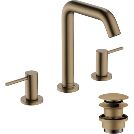 Hansgrohe Tecturis S - Grifo de lavabo, con desagüe Push-Open, instalación de 3 orificios, EcoSmart, bronce cepillado 73330140 (1/5)