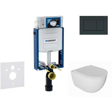 Geberit Kombifix - Conjunto de instalación empotrada, inodoro Oudee y asiento softclose, pulsador Sigma30, negro brillante/negro mate SANI15CA5115