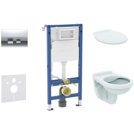 Geberit Duofix - Conjunto de módulo de instalación empotrada, inodoro Alpha y asiento, pulsador Delta35, cromo brillante SANI11CD1144
